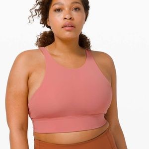 High neck pink Lululemon energy bra